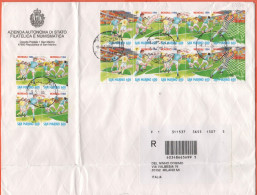 SAN MARINO - 2005 - Blocco Da 4 + 2 Serie Di Campionati Mondiali Di Calcio USA 94 - Raccomandata - Viaggiata Da San Mari - Covers & Documents