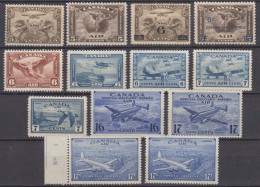 Canada Airmail Complete Period, Stamps Issued 1928, 1930, 1932, 1935, 1938, 1942, 1946, Mint Never Hinged - Aéreo