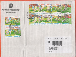 SAN MARINO - 2005 - Blocco Da 4 + 2 Serie Di Campionati Mondiali Di Calcio USA 94 - Raccomandata - Viaggiata Da San Mari - Lettres & Documents