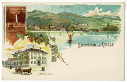 Souvenir De Cully, Carte Illustrée (Vue Générale, Monument Davel, Hôtel De Ville) Pas Circulé - Cully