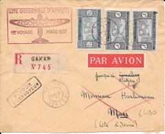 Sénégal Dakar  Service Aérien Sénégal Cote D'ivoire  Recommandé 1937 - Luftpost