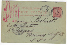 PARIS Carte Postale Entier 10c Semeuse Lignée Rose/vert Yv 129-CP1 Storch A1 Date 608 Exp Architecte Fournier Ob 1906 - Cartes Postales Types Et TSC (avant 1995)