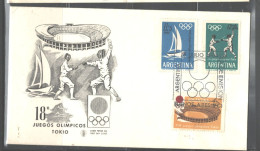 ARGENTINA 1964 "TOKYO OLYMPICS" #B45 & B46 SHIPPED TO USA, CERTIFICATE FDC - Storia Postale