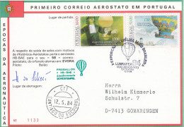 Deutsche Kinderdorf Ballonpost 1984 Von Evora  Nach San. Do Escoural Vom Piloten Signiert - Lettres & Documents