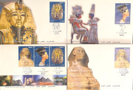 Egypt 2004 Full Set 4 First Day Cover FDC; Sphinx - King TUT Mask 22k Genuine Gold Stamp  &Nefertiti - Egypt Treasures - Covers & Documents