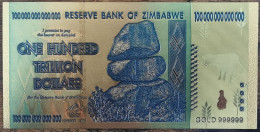 Billet 100 Trillion Dollars ZIMBABWE - Réplique Polymer Couleur Feuille D'or 24K - Zimbabwe