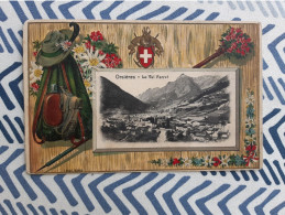 SUISSE ORSIERES LE VAL FERRET WALLIS VALAIS DECORS CHASSE CARTE GAUFFREE - Orsières