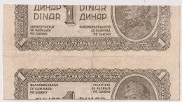 RARE YUGOSLAVIA ERROR 1 DINAR 1944 , WRONG CUT - Yougoslavie