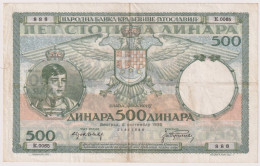 KINGDOM OF YUGOSLAVIA , 500 DINARA 6.9.1935. - Yougoslavie