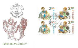 Norway 1987 Christmas. Children Make Christmas Decorations, Cat. Children Bake Gingerbread, Dog, Mi 984-985 Pairs FDC - Covers & Documents