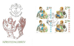 Norway 1987 Christmas. Children Make Christmas Decorations, Cat. Children Bake Gingerbread, Dog, Mi 984-985 Pairs FDC - Storia Postale