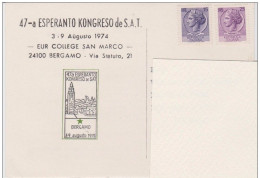 AKEO 08 Esperanto Conference Cards From Italy - 47a Esperanto Kongreso De SAT En Bergamo - 1974 - Circulated - Esperanto