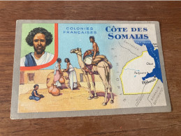 CP PUBLICITE DU  LION NOIR SERIE LES COLONIES FRANCAISES COTE FRANCAISE DES SOMALIS SOMALIE CARTE GEOGRAPHIQUE - Somalia