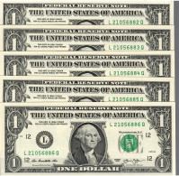 USA 1 Dollar  L   2013  Lot 5 Pcs  UNC - Billets De La Federal Reserve (1928-...)