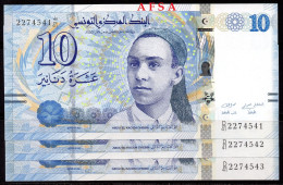 10 Dinars 2013-P96-UNC-set Of 3 Notes-// Lot De 3 Billets De 10 Dinars-N° Consécutifs ( ENVOI GRATUIT) /(FREE SHIPPING) - Tunisie