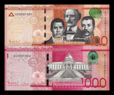 República Dominicana Set 100 1000 Pesos Dominicanos 2014 Pick 190a-193a  ​​​​​​Low Serial 1001-1002 Sc Unc - Dominicaanse Republiek