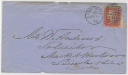 GB 1870, QV 1d Rose-red Rare Pl.121 (OL) On Fine Cvr With Barred Duplex-cancel "IONDON-S.F / S.E / 10" (= Rare POSTMARK- - Briefe U. Dokumente