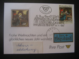 Österreich- Christkindl 26.11.1993, FDC Glückwunschkarte Mit Leitzettel Graz - Storia Postale