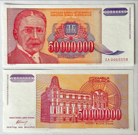 Yugoslavia 50.000.000 50000000 Dinara 1993 Prefix ZA Replacement UNC - Yugoslavia