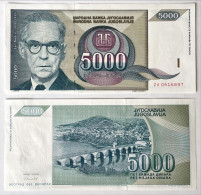Yugoslavia 5.000 5000 Dinara 1992 Prefix ZA Replacement UNC - Yougoslavie