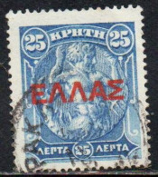 CRETE CRETA 1909 1910  ELLAS OVERPRINTED SOPRASTAMPATO LEPTA 25L USATO USED OBLITERE' - Crète