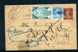 Entier Postal Type Semeuse + Compléments De Paris (Hôtel Lepation) Pour Le Chef De La Gare Du Nord ( Objet Perdu) - M 75 - Standard Postcards & Stamped On Demand (before 1995)