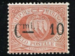 SAN MARINO 1892 CIFRA O STEMMA SOP.TI 10C. SU 20 C. ** MNH - Nuovi