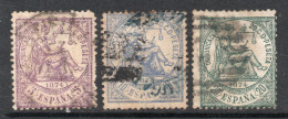 ESPAÑA – SPAIN Serie X 3 Usados Sellos ALEGORÍA DE LA JUSTICIA Año 1874 – Valorizada En Catálogo € 58,70 - Used Stamps