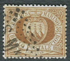 SAN MARINO 1877 CIFRA O STEMMA 30 C. USATO - Used Stamps