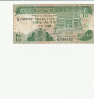 BILLET DE 10 ROUPIES  ILE MAURICE  / VENDU EN L'ETAT - Mauritius