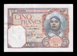 Argelia Algeria 5 Francs 1941 Pick 77b Ebc Xf - Algerije