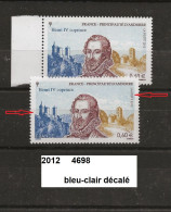 Variété De 2012 Neuf** Y&T  N° 4698 Bleu-clair Décalé - Nuevos