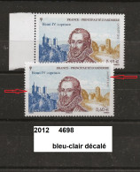 Variété De 2012 Neuf** Y&T  N° 4698 Bleu-clair Décalé - Unused Stamps