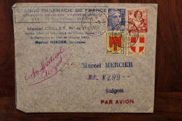 1950 France Pour Saigon Indochine Indo Chine China Enveloppe Cover Timbre Mutualité Postale Blasons - Brieven En Documenten