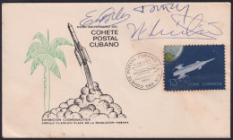 1975-CE-47 CUBA 1975 SPECIAL CANCEL COHETE POSTAL ROCKET SIGNED TERRY MILLIAN.  - Posta Aerea