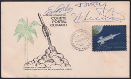 1975-CE-47 CUBA 1975 SPECIAL CANCEL COHETE POSTAL ROCKET SIGNED TERRY MILLIAN.  - Poste Aérienne
