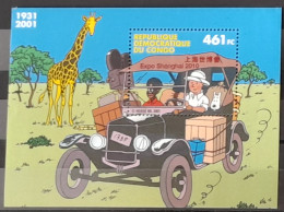 Congo Kinshasa 2010 Mi. Bl. ? Surcharge Overprint Tintin Joint Issue émission Commune Girafe Giraffe Expo Shanghai - Gemeinschaftsausgaben