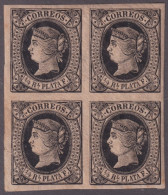 1864-165 CUBA SPAIN MNH 1864 ISABEL II ¼ R. LOCAL MAIL BLOCK 4 PERFECT GUM.  - Préphilatélie