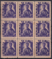 1937-456 CUBA REPUBLICA 1937 3c CHILE CAMILO HENRIQUEZ ESCRITORES Y ARTISTAS ORIGINAL GUM BLOCK 9. - Neufs