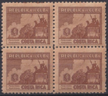 1937-458 CUBA REPUBLICA 1937 4c COSTA RICA ESCRITORES Y ARTISTAS ORIGINAL GUM BLOCK 4.  - Nuevos