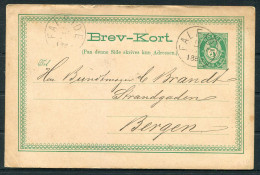 1889 Norway 5 Ore Stationey Postcard Faleide - Bergen  - Storia Postale
