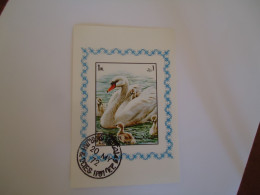 SHARJAH USED  IMPERFORATE SHEET  STAMPS BIRD BIRDS  SWANS - Zwanen