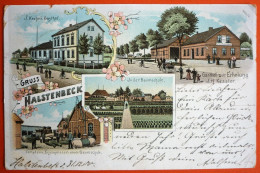 PINNEBERG - GRUSS AUS HALSTENBECK , OLD LITHO 1900 - Pinneberg