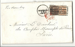 INDE ANGLAISE - YT21 + YT22 Sur Lettre De MADRAS Pour LA FRANCE. Ambulant Modane à Paris RR (cote 420e) - 1858-79 Kolonie Van De Kroon
