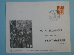 BT2 FRANCE  BELLE LETTRE  1958 1ER LIAISON  PARIS A ST NAZAIRE + AFF. PLAISANT+++ - Eerste Vluchten