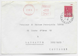 FRANCE BEQUET 50C + ETIQUETTE EMA 0.10 SOISSONS AISNE 11.6.1974 LETTRE  POUR SUISSE - 1971-1976 Marianne De Béquet