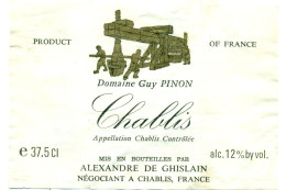 (M20) Etiquette - Etiket - Chablis - Domaine Guy Pinon 37,5 Cl. - Otros & Sin Clasificación