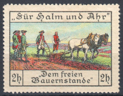 Agriculture PLOW PLOWING Bauer Farmer Horse Insect GERMANY LABEL CINDERELLA VIGNETTE - MH Für Halm Und Ahr - Agriculture