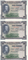 CRBS0755 TRIO BILLETES ESPAÑA 100 PESETAS 1925 SIN CIRCULAR - 100 Pesetas