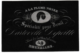 Belgique, Carte Porcelaine, Porseleinkaart, A La Plume Noire, Spécialité Pour Deuil , Bruxelles, Dim:92x60mm, - Porzellan